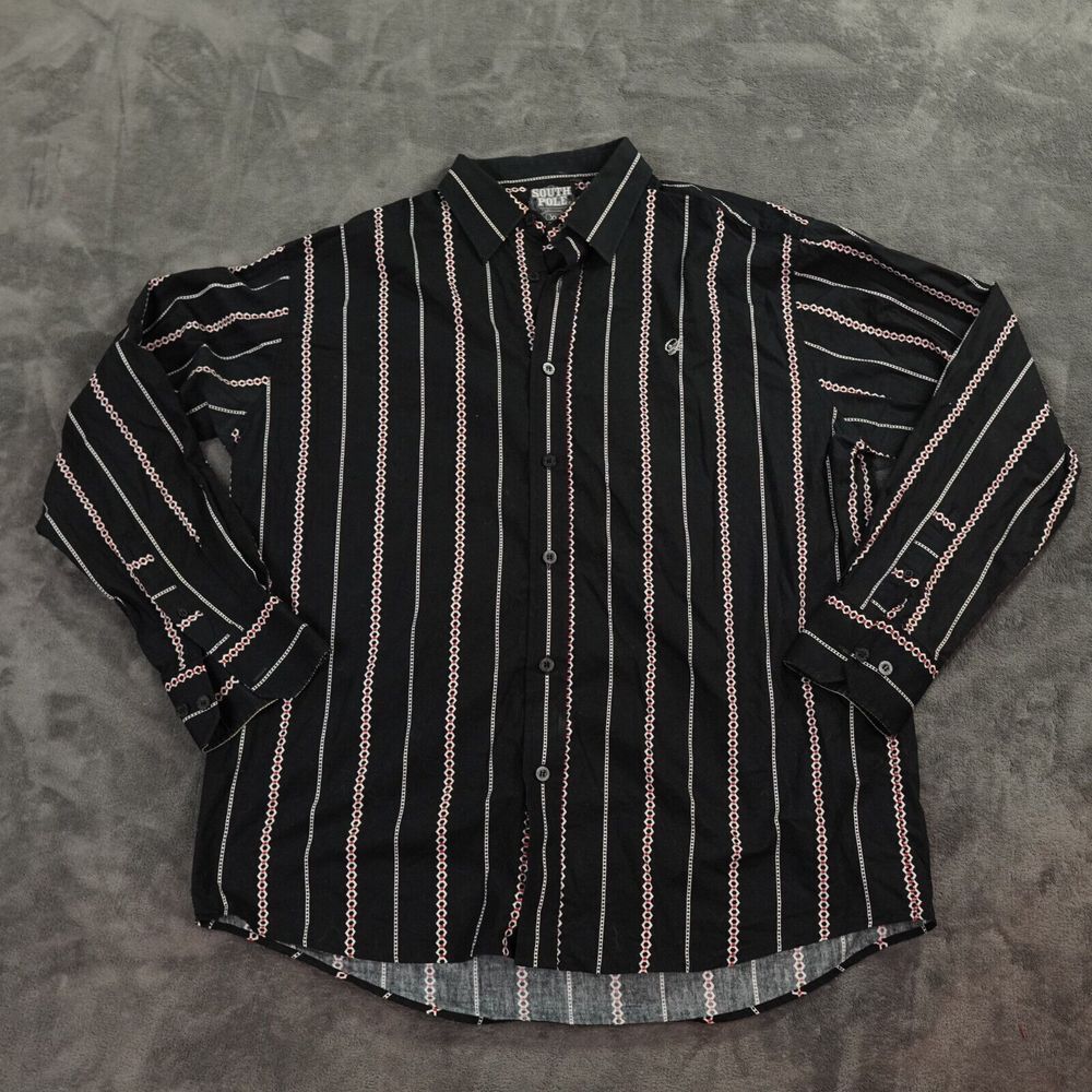 South Pole Shirt Mens Extra Large Black Red Geometric Chain Striped‎ Hip Hop